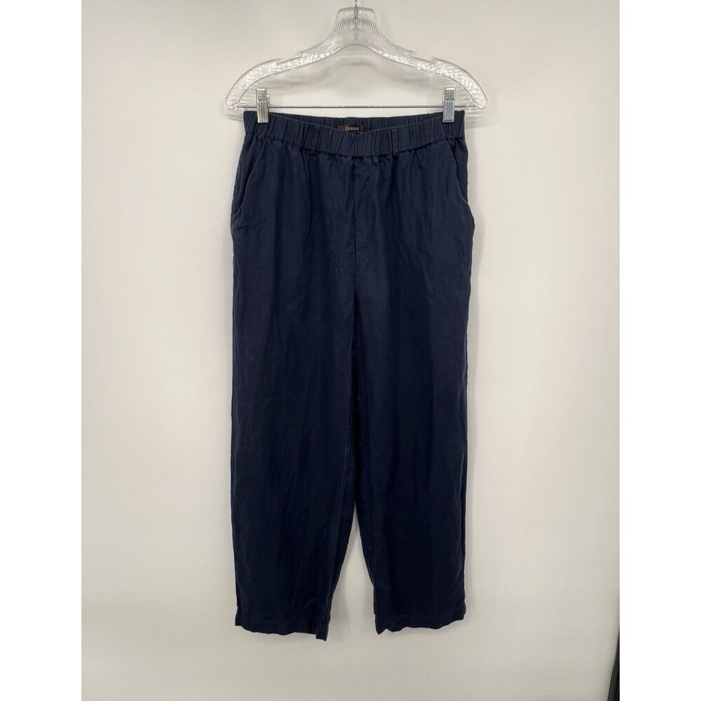 Quince Womens 100% European Linen Tapered Crop Pants Size S Deep Navy Coastal